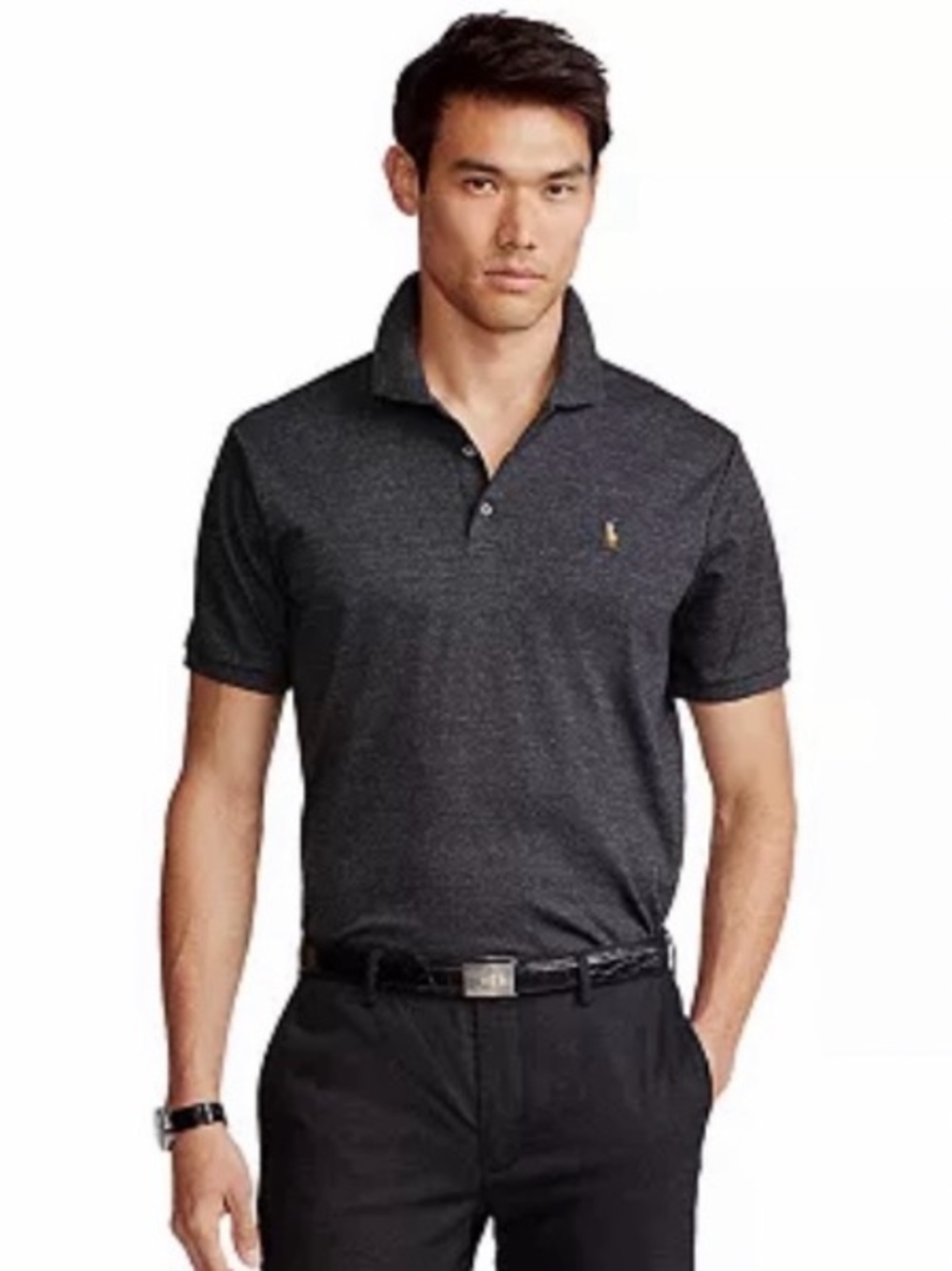 Polo by Ralph Lauren Charcoal Heather Polo Shirt with Purple Pony Size L